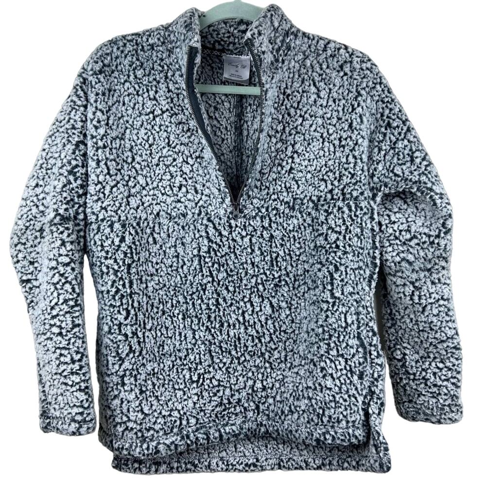 Emily B Gray Sherpa Teddy Half-Zip Pullover Sweater XS Oversized